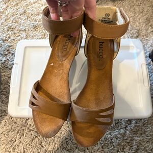 Bucco Tan Leather Ankle-Strap wedge sandals